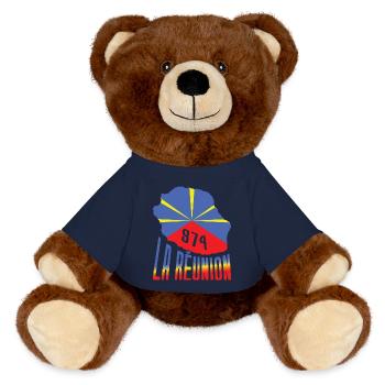 idee cadeau drapeau carte ile de la reunion 974 - Nounours RecycelBär® marron - bleu marine - Devant
