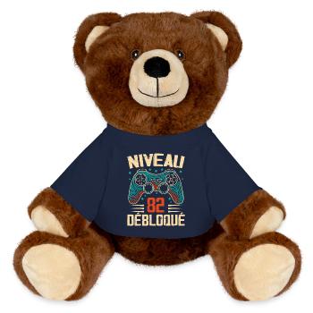 1942 82nd Birthday Gifts, 82 Year Adventure - MiniFeet® RecycelBär® Teddy Bear Brown - french navy - Front