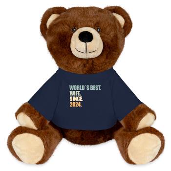 Beste Ehefrau seit 2024 1.Hochzeitstag - MiniFeet® RecycelBär® Braun - French Navy - Vorne