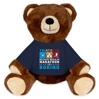 Triathlon Sport Triathleten Triathlet Geschenk - MiniFeet® RecycelBär® Braun - French Navy - Vorne