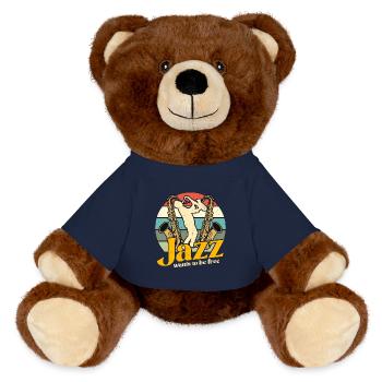 Musique Jazz Le Jazz Veut Être Amateur De Saxophone Rétro - Nounours RecycelBär® marron - bleu marine - Devant