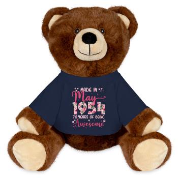 May 1954 70th Anniversary Gift for Wife - MiniFeet® RecycelBär® Teddy Bear Brown - french navy - Front
