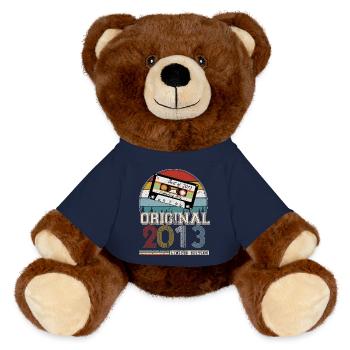 Jahrgang 2013 Geschenk zum 11-jährigen Jubiläum - MiniFeet® RecycelBär® Braun - French Navy - Vorne