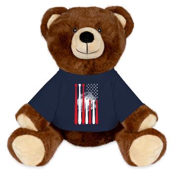 Baseball Sports Joueur de baseball Lanceur Receveur États-Unis - Nounours RecycelBär® marron - bleu marine - Devant