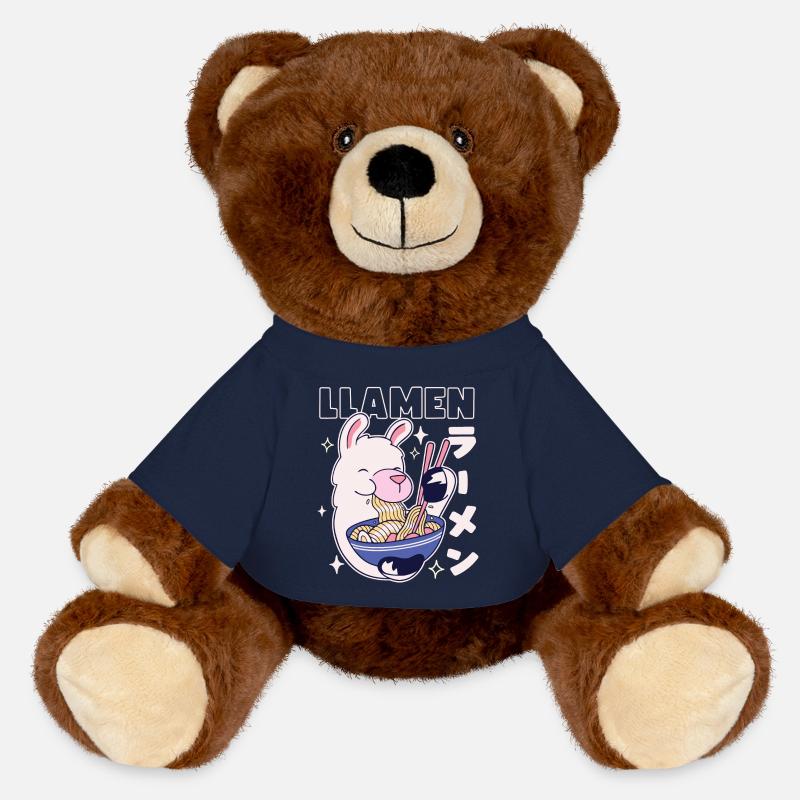 Llamen Kawaii Lama mangeant des ramen - Nounours RecycelBär® marron - bleu marine