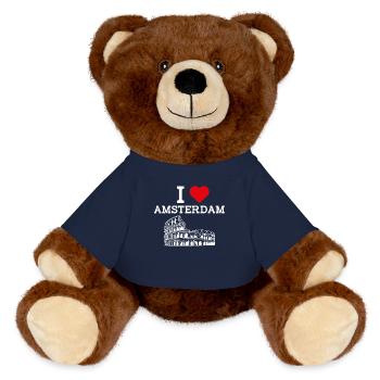 I love Amsterdam Flagge Herz Niederlande Kolosseum - MiniFeet® RecycelBär® Braun - French Navy - Vorne