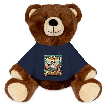 Shiba Dog Ramen Chef Kanji Font Retro - MiniFeet® RecycelBär® Teddy Bear Brown - french navy - Front