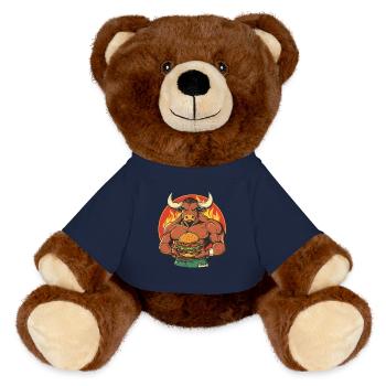 Muskel-Bulle mit Burger – BBQ Power - MiniFeet® RecycelBär® Braun - French Navy - Vorne