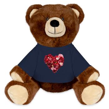 Herz aus roten Blüten - Leidenschaftliche Blumenpr - MiniFeet® RecycelBär® Braun - French Navy - Vorne