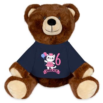 Motif d’anniversaire de chat enfin fille de 6 ans - Nounours RecycelBär® marron - bleu marine - Devant