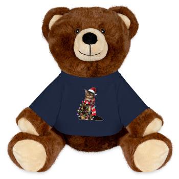Christmas Cat Lover Kitty Xmas Holiday Present - MiniFeet® RecycelBär® Teddy Bear Brown - french navy - Front