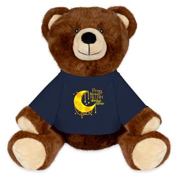 Islam Shirt Crescent Saying Allah - MiniFeet® RecycelBär® Teddy Bear Brown - french navy - Front