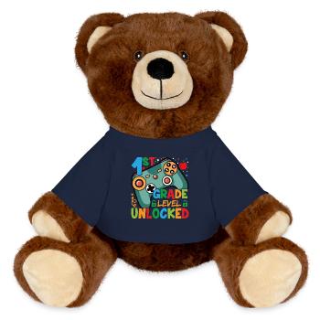 Level des 1. Jahres freigeschaltet - MiniFeet® RecycelBär® Braun - French Navy - Vorne