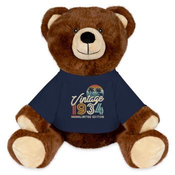 Vintage 1934 Geburtstagsgeschenk 89/90 Jahre - MiniFeet® RecycelBär® Braun - French Navy - Vorne