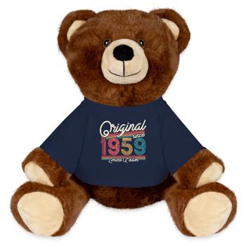 Gift 1959 - 64/65 years - MiniFeet® RecycelBär® Teddy Bear Brown - french navy - Front
