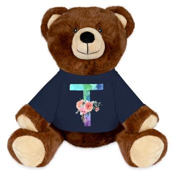 Lettre T watercolor - Nounours RecycelBär® marron - bleu marine - Devant