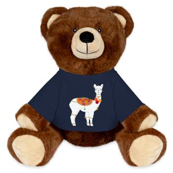 Alpaga décoré de manière traditionnelle - motif bohème coloré - Nounours RecycelBär® marron - bleu marine - Devant