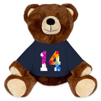 NUMMER 14 JAHRE ALT 14. GEBURTSTAG - MiniFeet® RecycelBär® Braun - French Navy - Vorne