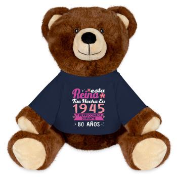 80 Years Birthday Gift Woman Made In 1945 - MiniFeet® RecycelBär® Teddy Bear Brown - french navy - Front