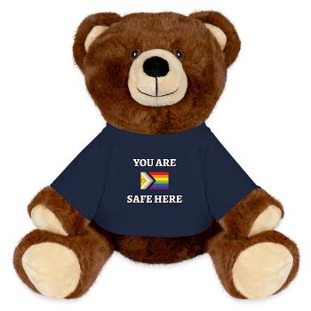 You Are Safe Here LGBT Safe Space Gay Pride Ally - MiniFeet® RecycelBär® Teddy Bear Brown - french navy - Front