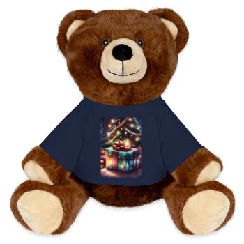 Coffret cadeau festif sous un sapin de Noël - Nounours RecycelBär® marron - bleu marine - Devant