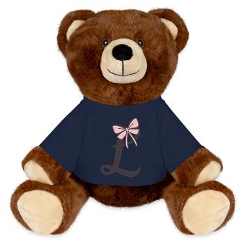 Anfangsbuchstabe L Schleifchen - MiniFeet® RecycelBär® Braun - French Navy - Vorne