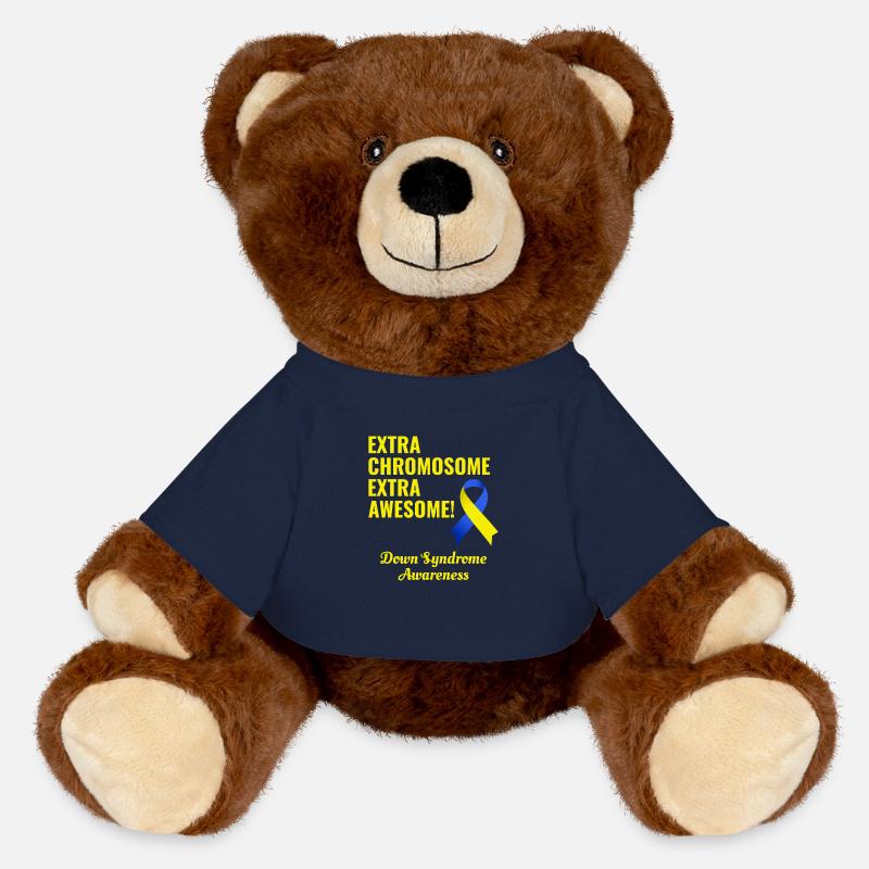 Down Syndrome Day Extra Chromosome Extra Awesome - MiniFeet® RecycelBär® Teddy Bear Brown - french navy