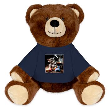 Cat takes a coffee break - MiniFeet® RecycelBär® Teddy Bear Brown - french navy - Front