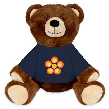 70s Flower Pattern - MiniFeet® RecycelBär® Teddy Bear Brown - french navy - Front