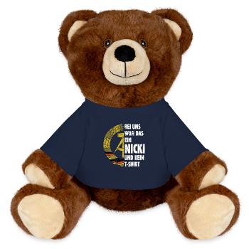 DDR Nicki, Osten, Ossi Spruch, Geschenk - MiniFeet® RecycelBär® Braun - French Navy - Vorne