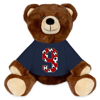 9 Birthday Football Red - MiniFeet® RecycelBär® Teddy Bear Brown - french navy - Front