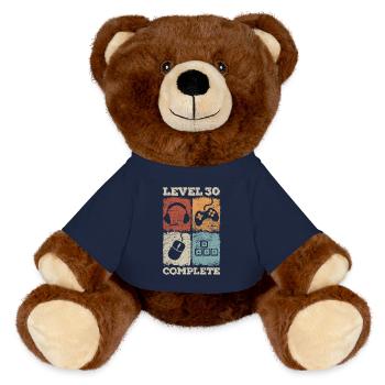 30. Geburtstag Level Complete Gaming - MiniFeet® RecycelBär® Braun - French Navy - Vorne