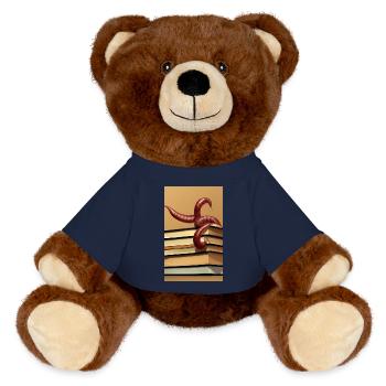 Comic Cartoon Creepy Bookworm Book Stack - MiniFeet® RecycelBär® Teddy Bear Brown - french navy - Front