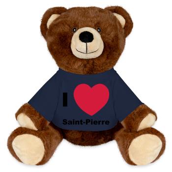 Ich liebe Saint Pierre - MiniFeet® RecycelBär® Braun - French Navy - Vorne