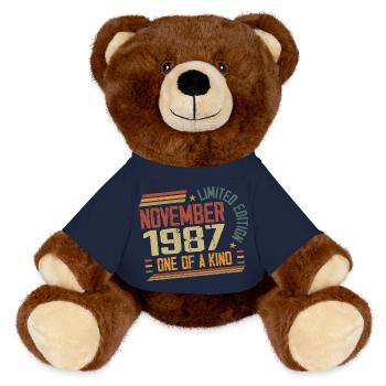 Awesome since November 1987 Geburtstagsgeschenk - MiniFeet® RecycelBär® Braun - French Navy - Vorne