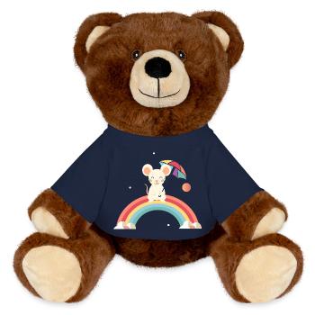 Souris joyeuse avec parapluie sur l’arc-en-ciel - Nounours RecycelBär® marron - bleu marine - Devant