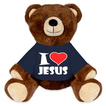 I love Jesus - MiniFeet® RecycelBär® Teddy Bear Brown - french navy - Front