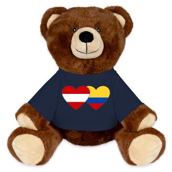 Austria Colombia Flag Heart - MiniFeet® RecycelBär® Teddy Bear Brown - french navy - Front