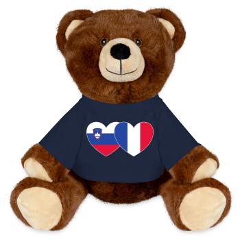 Slowenien Frankreich Flagge Herz - MiniFeet® RecycelBär® Braun - French Navy - Vorne