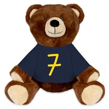 7 Nummer sieben gelbe Zahl Geburtstag - MiniFeet® RecycelBär® Braun - French Navy - Vorne