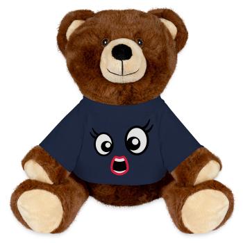 Erschrocken gucken Cartoon Gesicht Frau Weiblich - MiniFeet® RecycelBär® Braun - French Navy - Vorne
