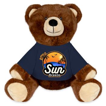 SUN Breeze - Urlaubsmotiv mit Palmen am Meer - MiniFeet® RecycelBär® Braun - French Navy - Vorne