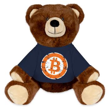 Logo Bitcoin Crypto Trader Gift Hommes Femmes & Enfants - Nounours RecycelBär® marron - bleu marine - Devant