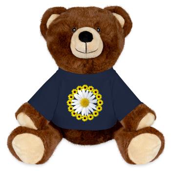 Sunflowers with Marguerite Floral Pattern Flower - MiniFeet® RecycelBär® Teddy Bear Brown - french navy - Front