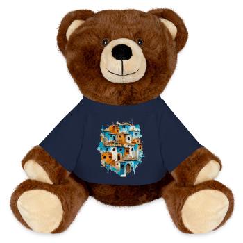 Colorful Mountain Village Community - MiniFeet® RecycelBär® Teddy Bear Brown - french navy - Front