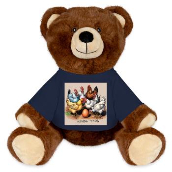 Chickens "Hendl this" - MiniFeet® RecycelBär® Teddy Bear Brown - french navy - Front