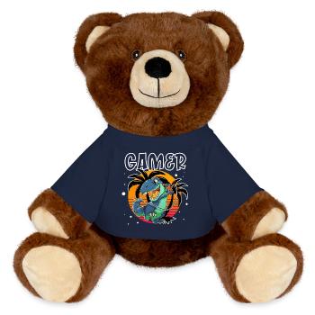 Gamer T Rex - MiniFeet® RecycelBär® Teddy Bear Brown - french navy - Front