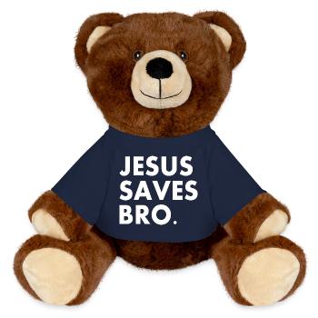 Jesus saves bro - MiniFeet® RecycelBär® Braun - French Navy - Vorne