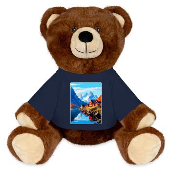 Affiche de voyage vintage des îles Lofoten en Norvège WPA - Nounours RecycelBär® marron - bleu marine - Devant