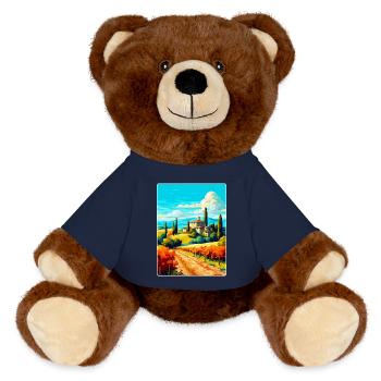 Toskana Italien Vintage Reiseplakat WPA Souvenir - MiniFeet® RecycelBär® Braun - French Navy - Vorne